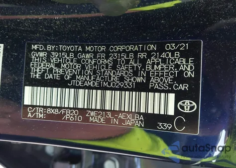 2021 Toyota Corolla Le from USA, damaged, VIN JTDEAMDE1MJ029331